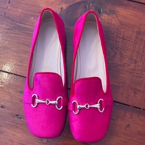 Vibrant Pink Loafers with Silver Detailing